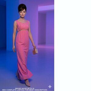 Vintage 60s Maxi Prom Dress XS Chiffon Babydoll Mod Flowers Minimalist Formal